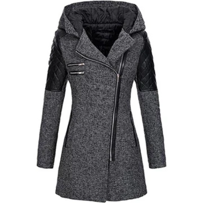 Veste femme – Coupe cintrée – Manches matelassées – Zip asymétrique – Capuche