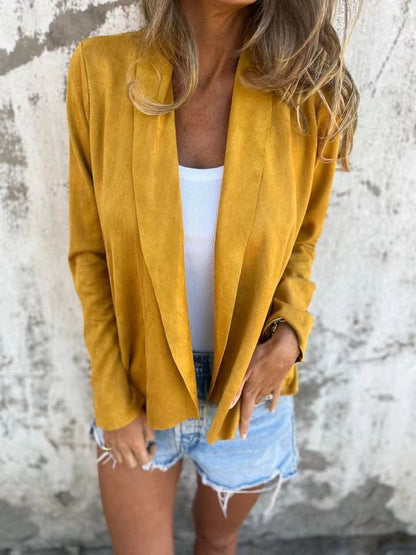 Gilet femme – Coupe décontractée – Tissu effet suédé – Manches longues – Ouverture libre