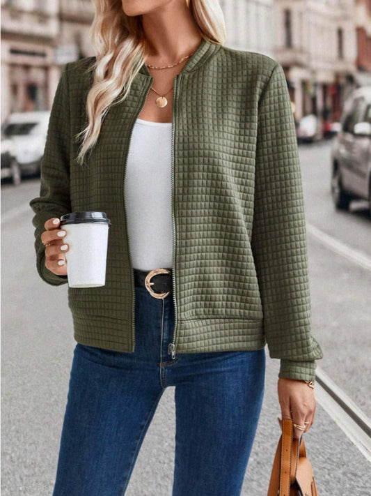 Veste cardigan femme – Matelassée – Fermeture zippée – Coupe décontractée – Longueur hanches
