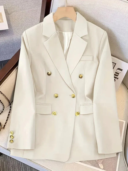 Femme Blazer - Tissu Tissé - Coupe Ajustée - Col Châle - Boutons Dorés
