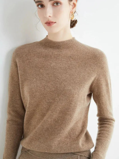 Pull femme – Coupe droite – Laine douce – Manches longues – Col rond côtelé