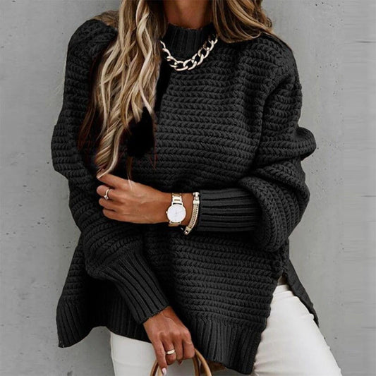 Pull femme en maille – Coupe ample – Col rond – Manches longues – Tricot doux