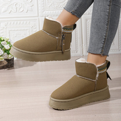 Bottes de neige femme – Doublure chaude – Semelle épaisse – Tige basse – Zip latéral