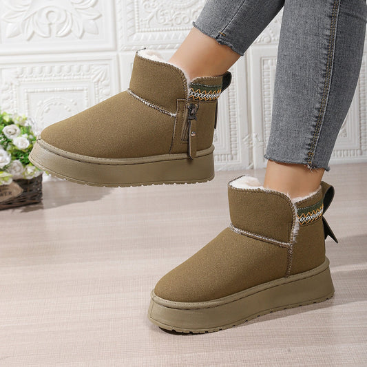 Bottes de neige femme – Doublure chaude – Semelle épaisse – Tige basse – Zip latéral