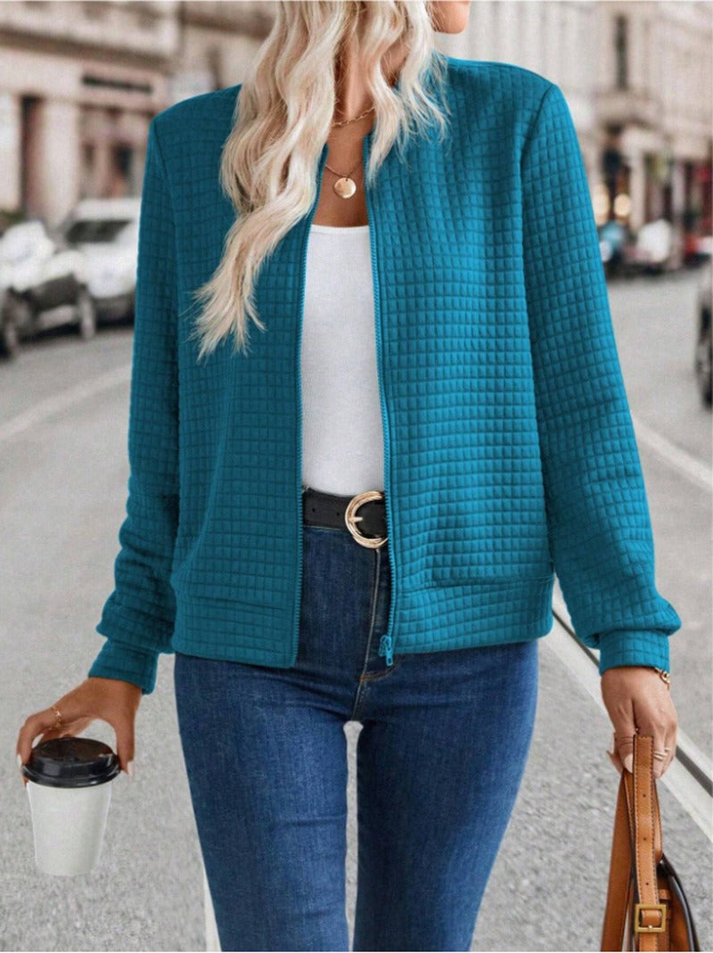 Veste cardigan femme – Matelassée – Fermeture zippée – Coupe décontractée – Longueur hanches