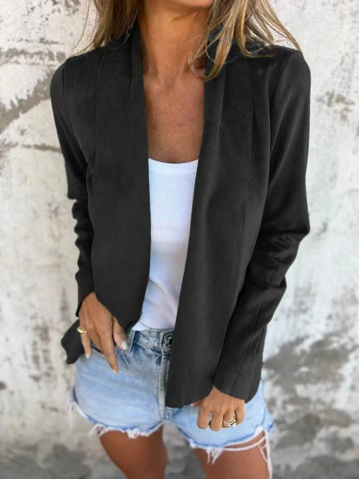 Gilet femme – Coupe décontractée – Tissu effet suédé – Manches longues – Ouverture libre