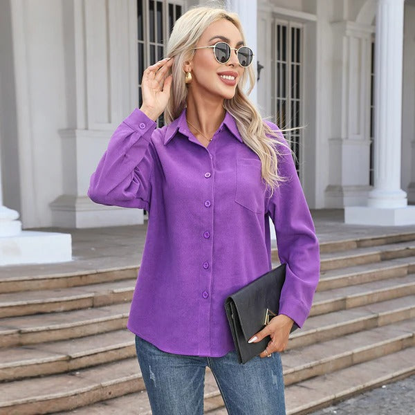 Blouse femme – Coupe décontractée – Tissu respirant doux – Manches longues boutonnées
