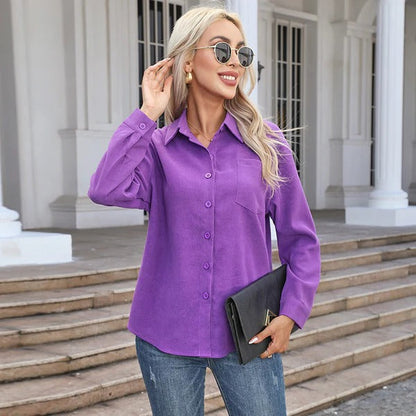 Blouse femme – Coupe décontractée – Tissu respirant doux – Manches longues boutonnées