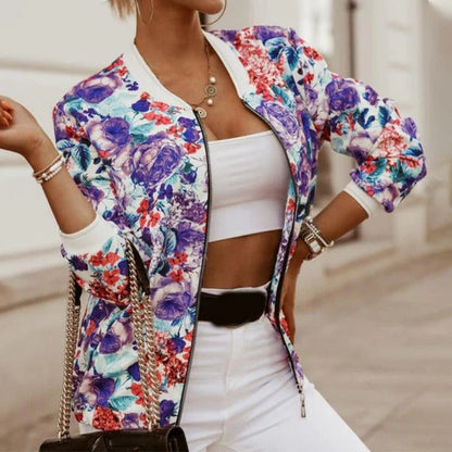 Veste femme – Coupe décontractée – Imprimé baroque animalier – Fermeture zippée