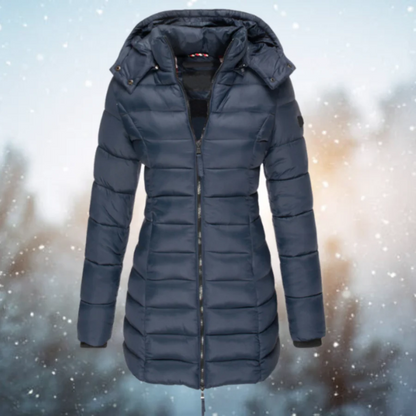 Manteau long femme – Doudoune cintrée – Capuche amovible – Déperlant chaud