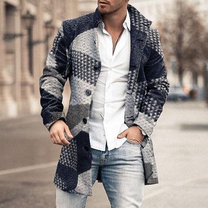 Manteau mi-long homme – Coupe ajustée – Laine – Col à revers – Boutonnage visible