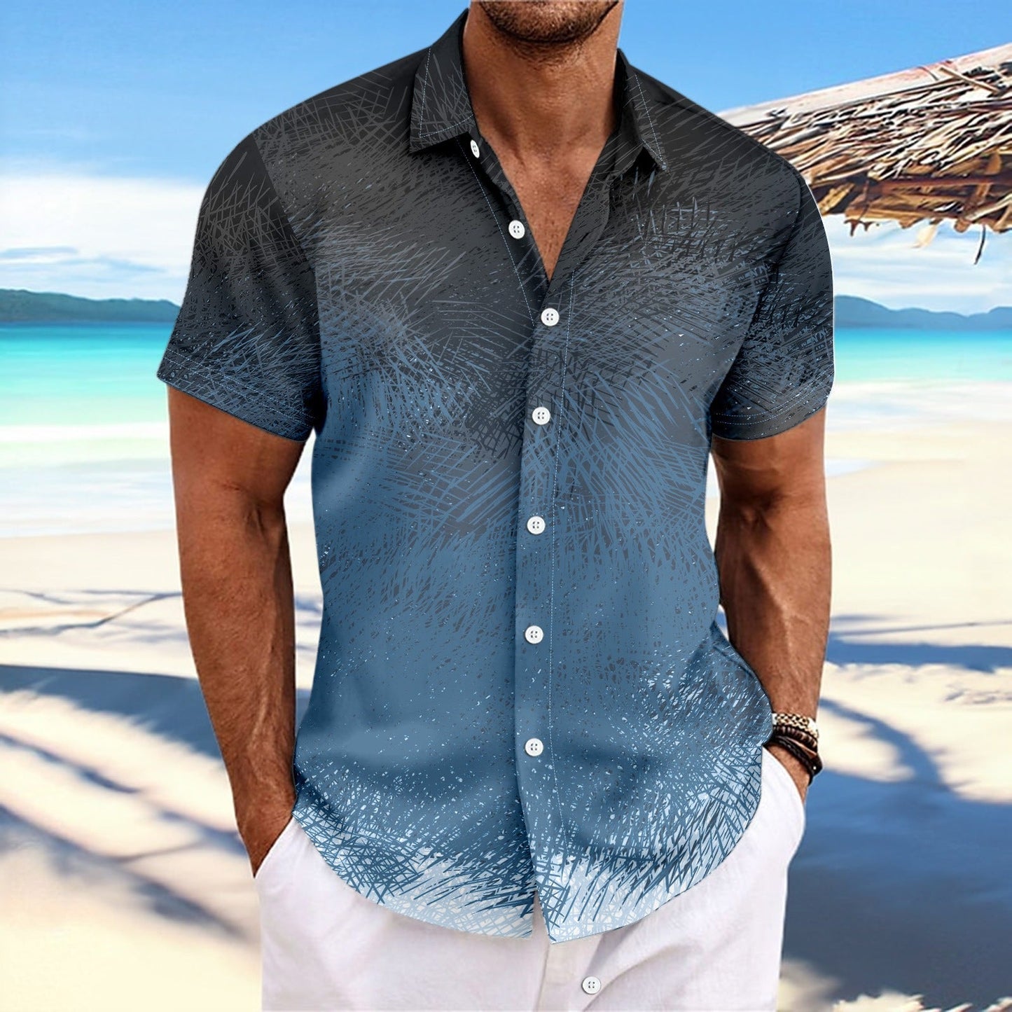 Chemise homme manches courtes – Coupe décontractée – Rayures dégradées