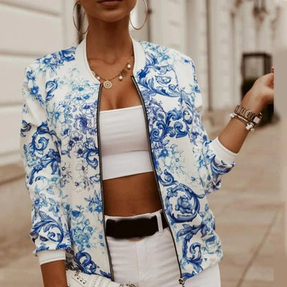 Veste femme – Coupe décontractée – Imprimé baroque animalier – Fermeture zippée