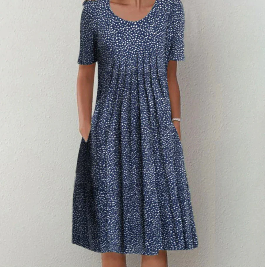 Robe midi femme – Coupe évasée – Tissu respirant – Manches courtes – Imprimé fleuri