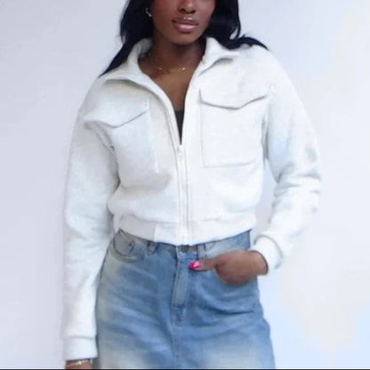 Veste utilitaire femme – Coupe courte – Col montant – Poches poitrine – Coton robuste