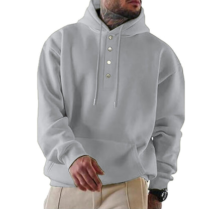 Sweat à capuche homme – Fleece doux – Coupe ample – Patte à boutons pression