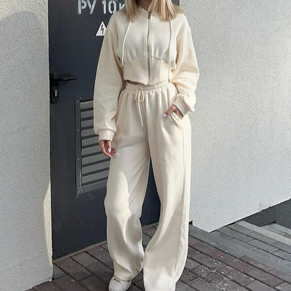 Ensemble loungewear femme – Sweat zippé à capuche – Pantalon ample – Coton doux