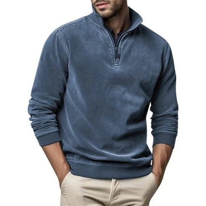 Pull homme – Polaire douce – Coupe droite – Col zippé – Poignets côtelés