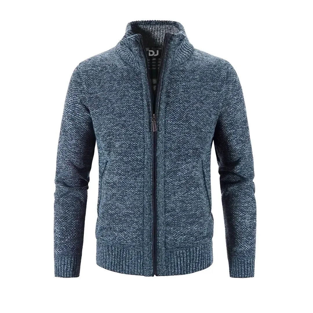 Gilet zippé homme – Coupe slim – Maille laine – Bords côtelés – Finitions contrastées