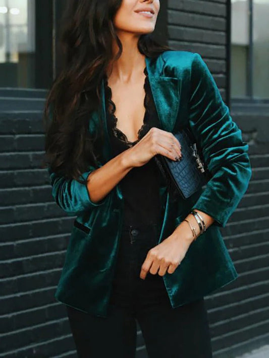 Blazer femme – Coupe cintrée – Velours doux – Col à revers – Fermeture un bouton