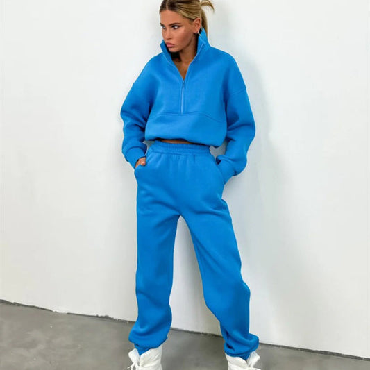 Ensemble de survêtement femme – Coupe décontractée – Col zippé – Coton doux