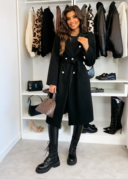 Manteau femme – Laine – Coupe cintrée – Longueur genou – Double boutonnage ceinturé