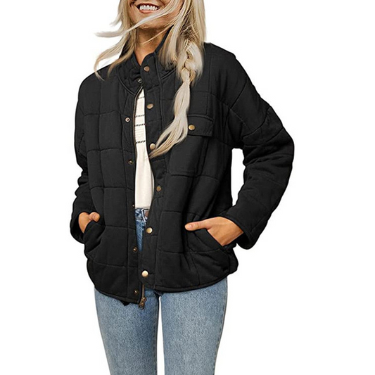 Veste matelassée femme – Coupe ample – Col montant – Fermeture à boutons – Décontractée