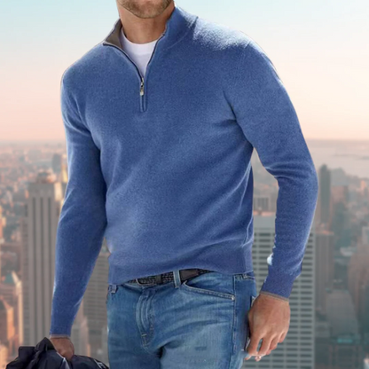 Sweatshirt homme – Coupe droite – Coton doux – Col montant zippé – Style casual