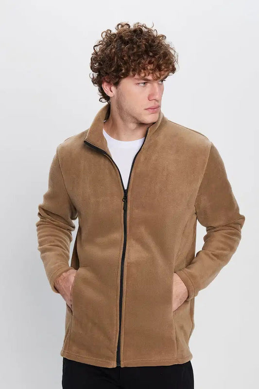 Veste polaire homme – Coupe régulière – Col montant – Fermeture zippée – Poches latérales