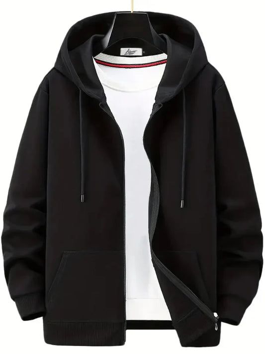 Sweat à capuche zippé homme – Coupe décontractée – Coton – Poches avant – Style casual