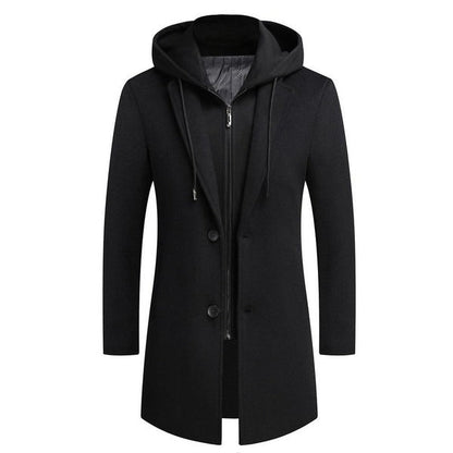 Manteau homme – Coupe ajustée – Laine – Capuche amovible – Fermeture zippée discrète