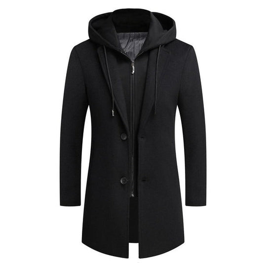 Manteau homme – Coupe ajustée – Laine – Capuche amovible – Fermeture zippée discrète