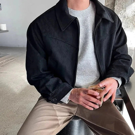 Blouson en cuir homme – Coupe ajustée – Fermeture zippée – Poignets boutonnés