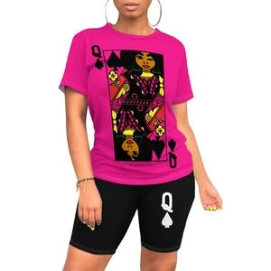 Ensemble Femme T-shirt et Short – Coupe Décontractée – Motif Graphique – Toucher Coton