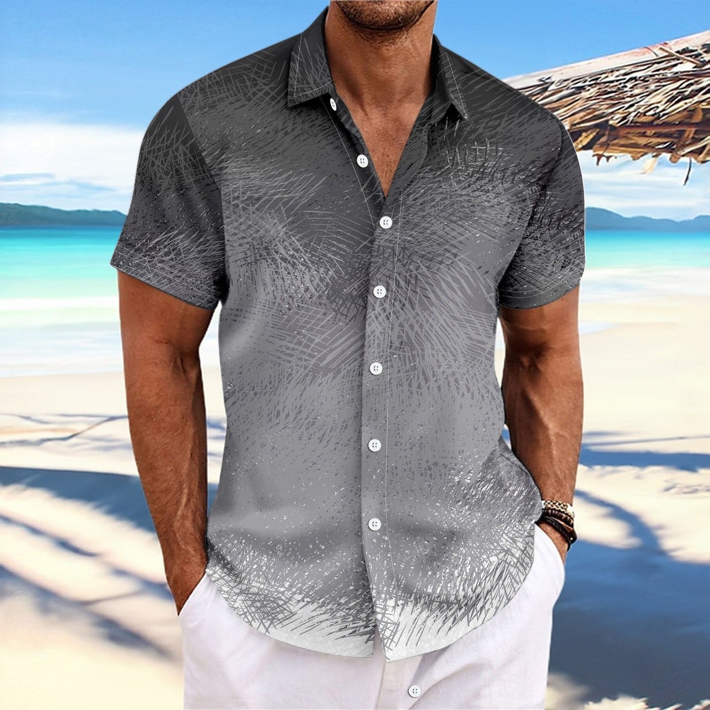 Chemise homme manches courtes – Coupe décontractée – Rayures dégradées