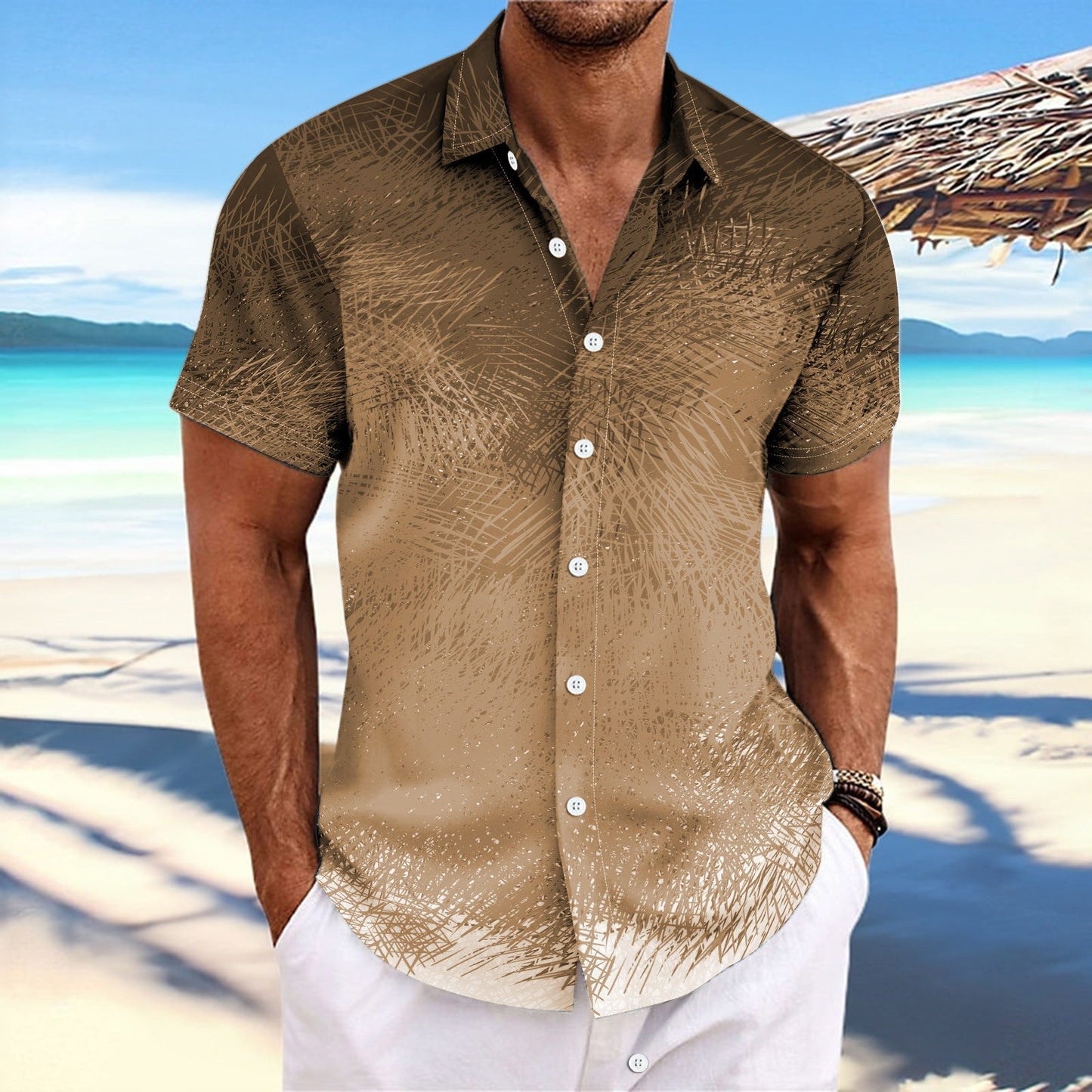 Chemise homme manches courtes – Coupe décontractée – Rayures dégradées