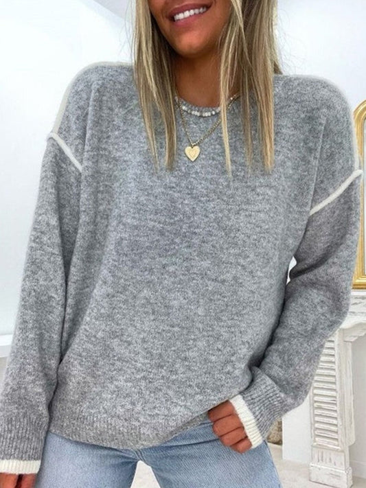 Femme Sweatshirt - Laine Mélangée - Coupe Décontractée - Col Rond - Manches Longues