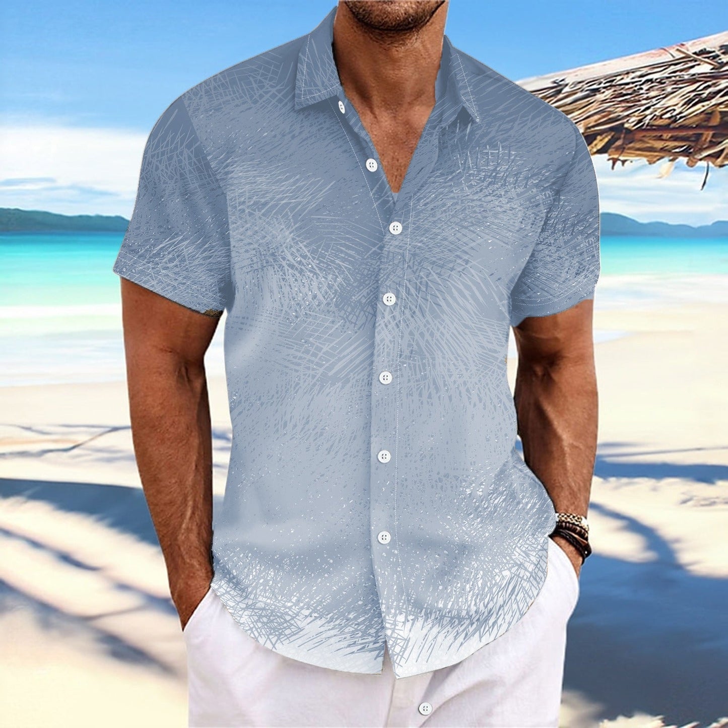 Chemise homme manches courtes – Coupe décontractée – Rayures dégradées