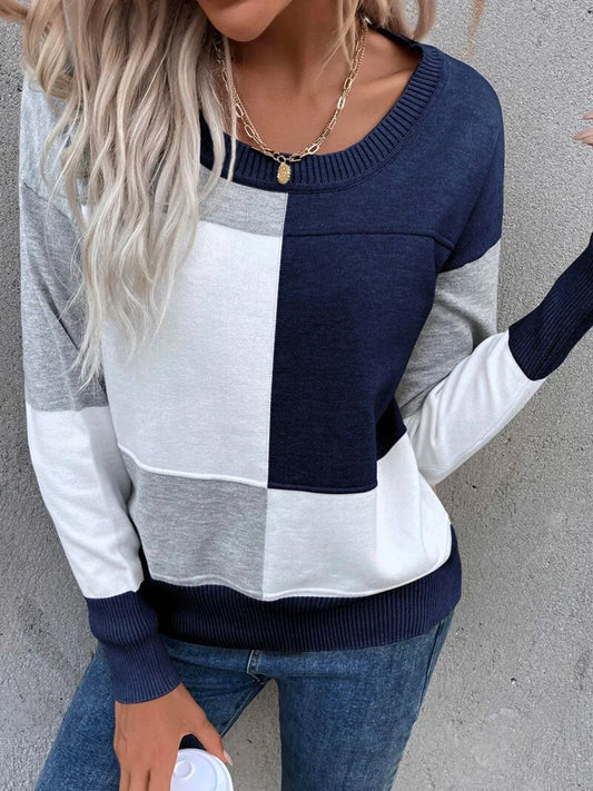 Femme Sweatshirt - Coton - Coupe décontractée - Col rond côtelé