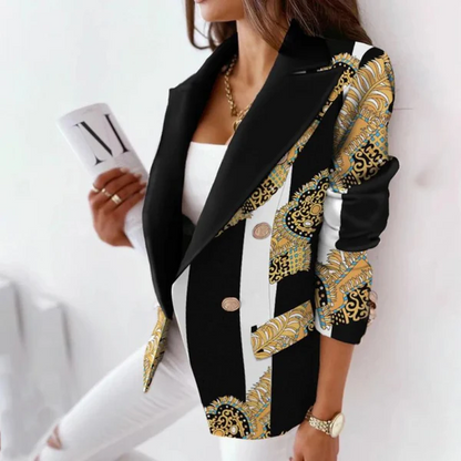Blazer femme – Coupe cintrée – Col réversible – Double boutonnage – Rayures élégantes