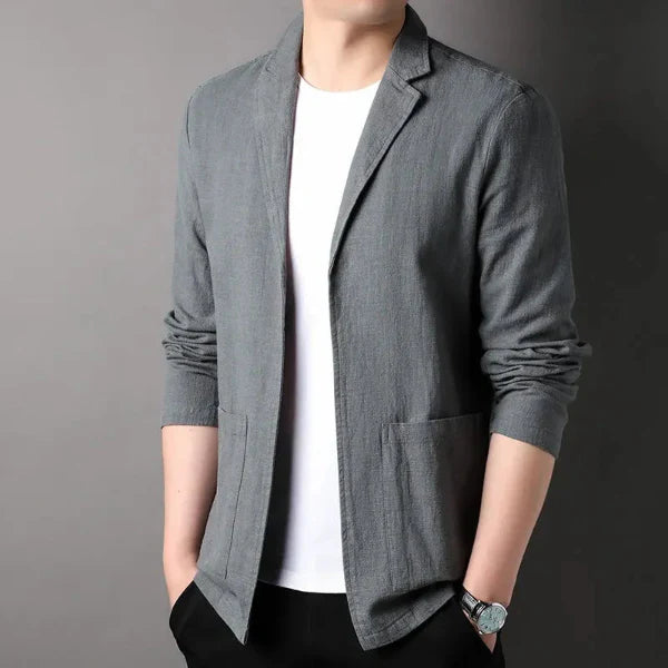 Blazer homme – Coupe cintrée – Lin léger – Col tailleur – Style décontracté chic