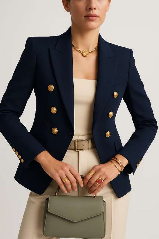 Blazer femme – Coupe cintrée – Laine – Double boutonnage – Revers en pointe