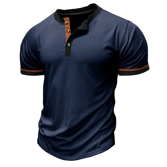 T-shirt Henley homme – Coton – Coupe régulière – Manches courtes – Col boutonné
