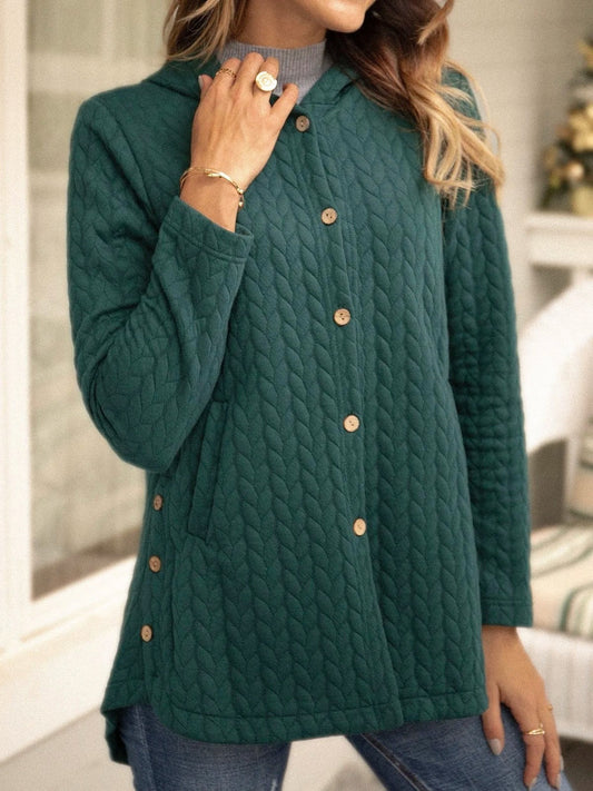 Sweatshirt femme matelassé – Coupe ample – Capuche – Boutonné mi-long casual