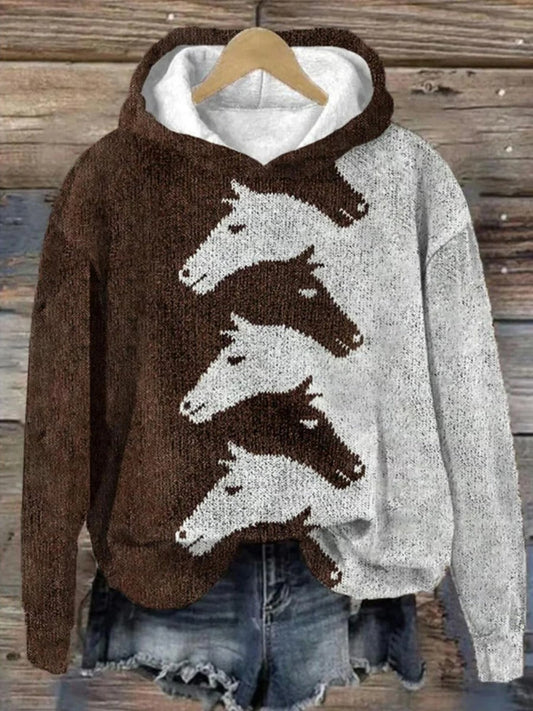 Sweat à capuche femme – Coupe décontractée – Maille douce – Imprimé cheval graphique