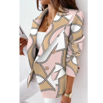 Blazer femme – Coupe cintrée – Col réversible – Double boutonnage – Rayures élégantes