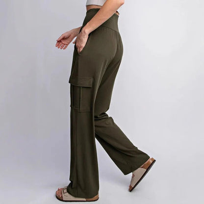 Pantalon cargo femme – Taille haute – Jambe large – Coupe décontractée – Tissu respirant