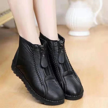 Bottines femme – Look cuir – Fermeture zippée – Semelle épaisse – Coupe décontractée