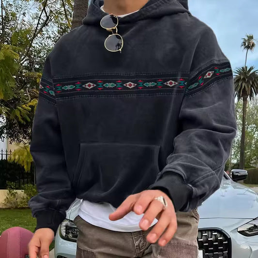 Sweat à capuche homme – Coupe oversize – Coton doux – Imprimé rétro – Style streetwear