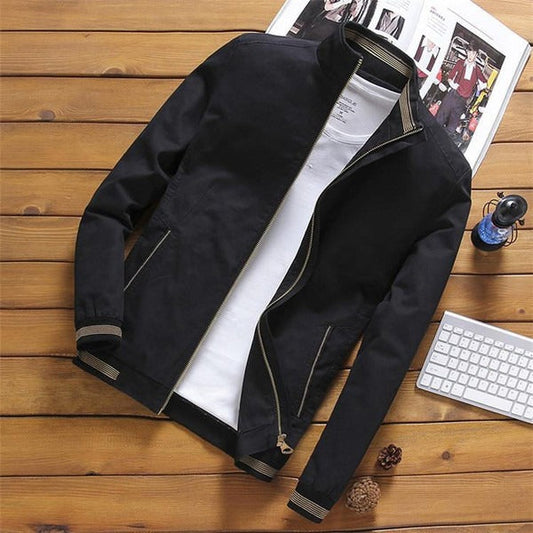Veste homme casual – Coupe slim – Tissu léger – Col montant – Poches zippées